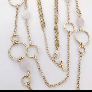WHITE HOUSE BLACK MARKET GOLD TONE 2 STRAND LIGHT PINK  33"-36"NECKLACE NWOT
